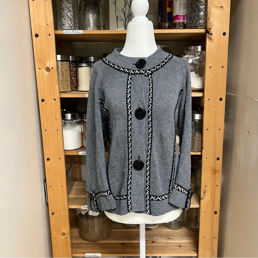 Coldwater Creek Gray Cardigan with Black Trim